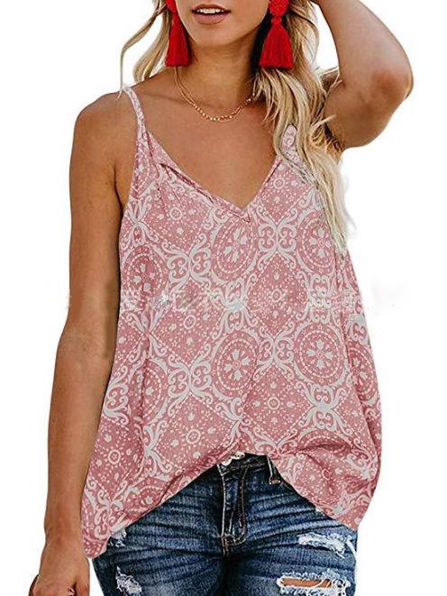 Sleeveless V-neck Printed Shirt Sling