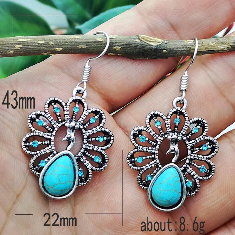 Boho Peacock Stone Pendant Earring Jewelry