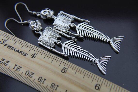 Mermaid Skeleton Dark Ocean Sailing Earrings Gothic Accessories