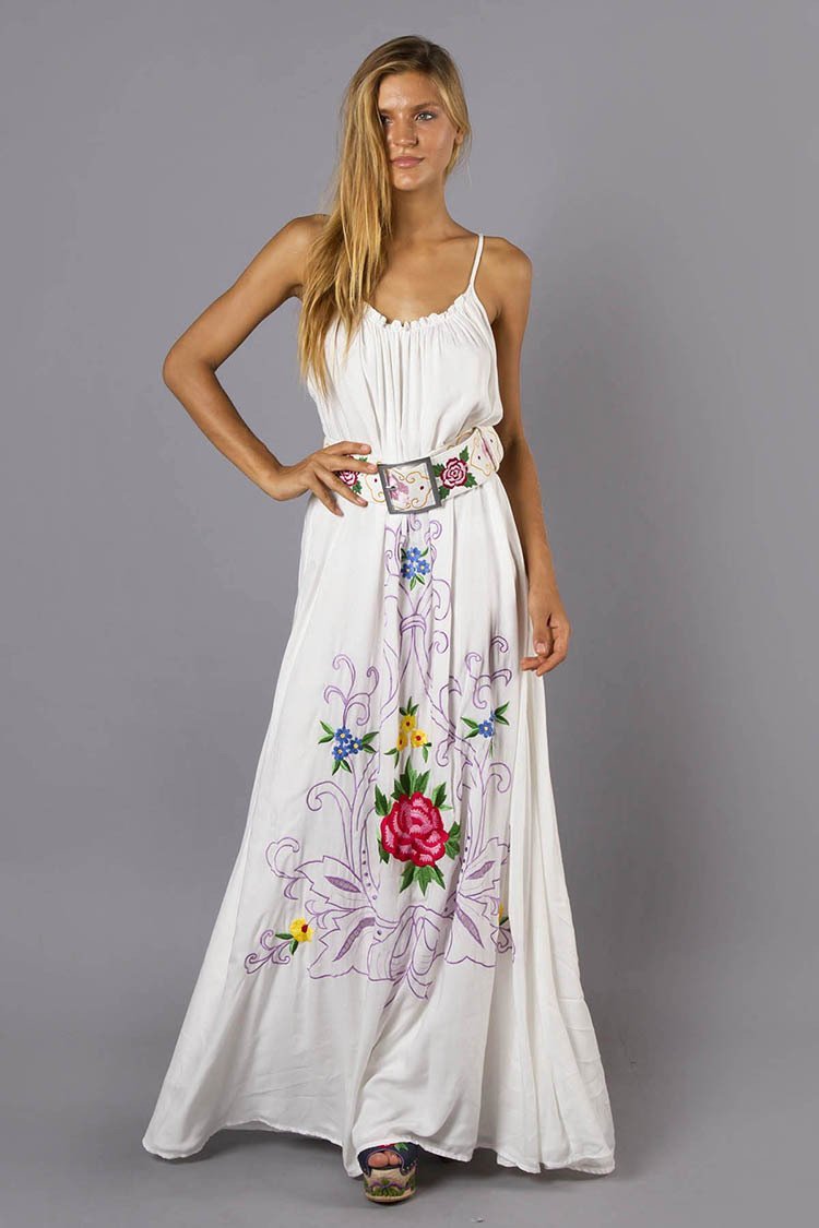 Bohemian Holiday Wind Color Flower Embroidery Strap Sexy Dress