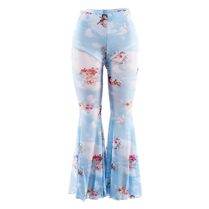 Casual Floral Printed Bell-bottoms Pants