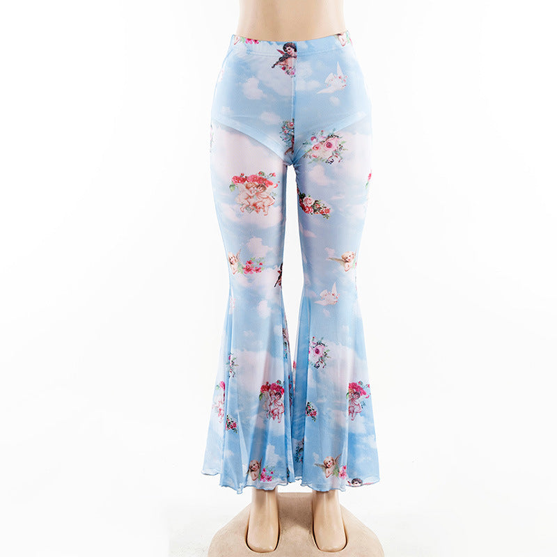 Casual Floral Printed Bell-bottoms Pants