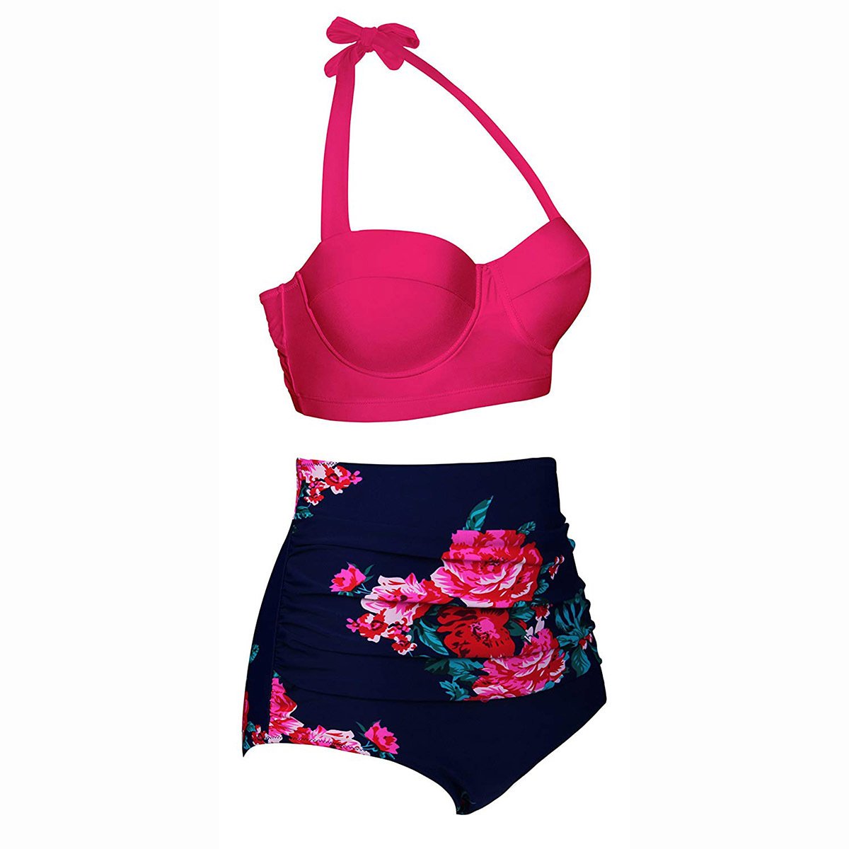 Retro Wave Point High Waist Bikini Print Swimsuit