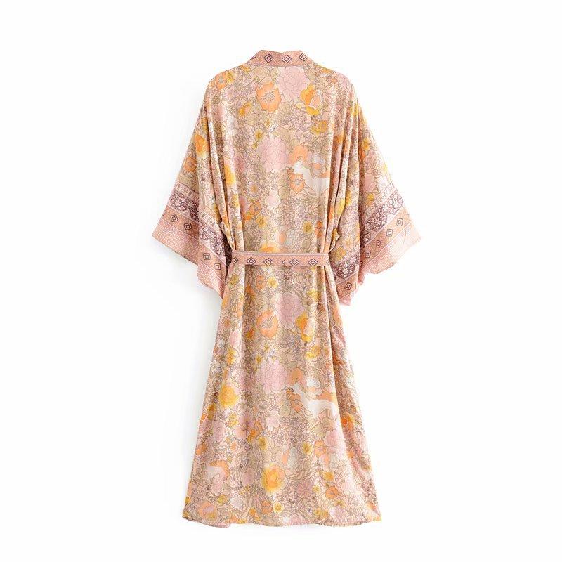 Loose Slim Versatile Printed Belt Long Cardigan Cover-Up