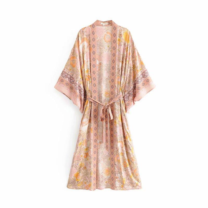 Loose Slim Versatile Printed Belt Long Cardigan Cover-Up