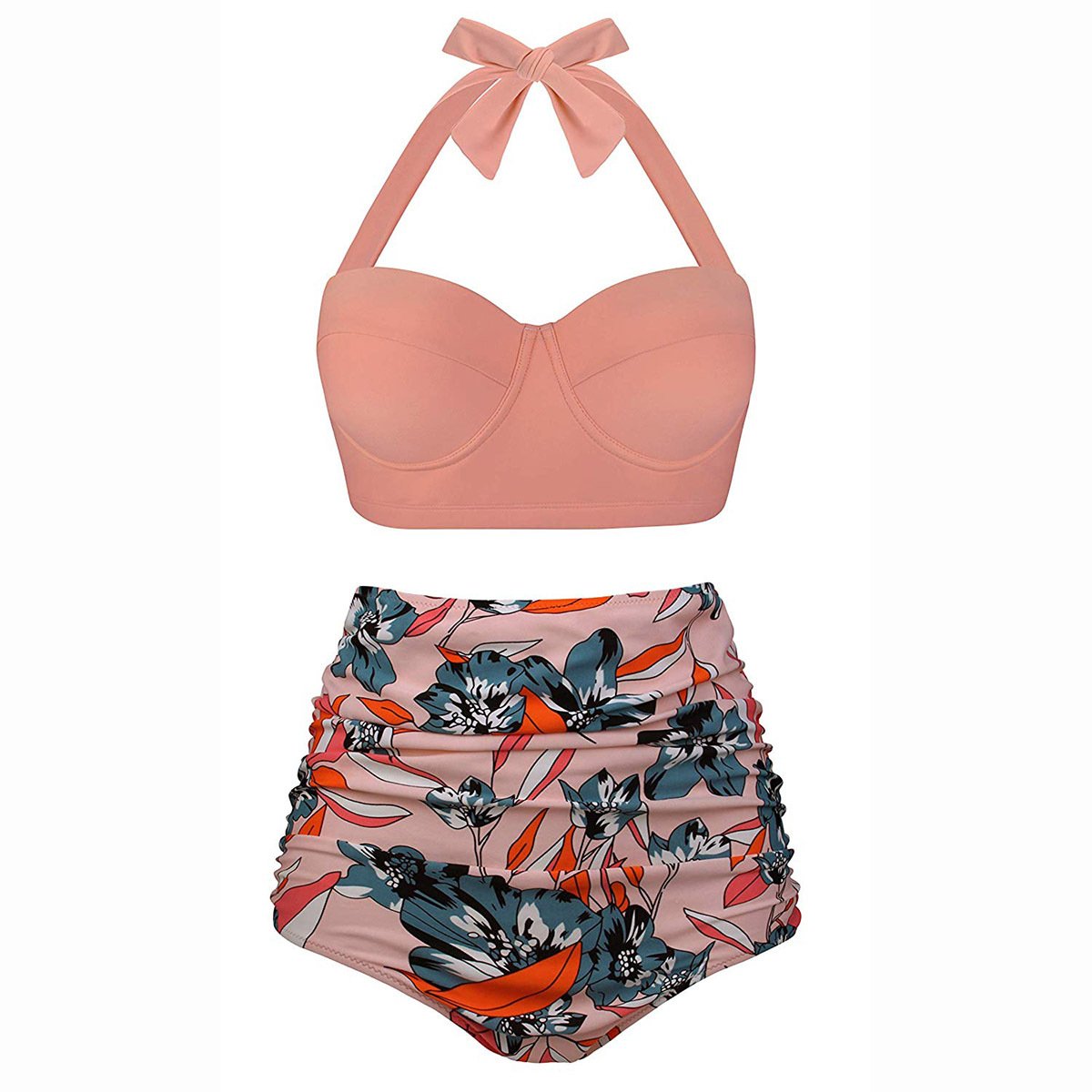 Retro Wave Point High Waist Bikini Print Swimsuit