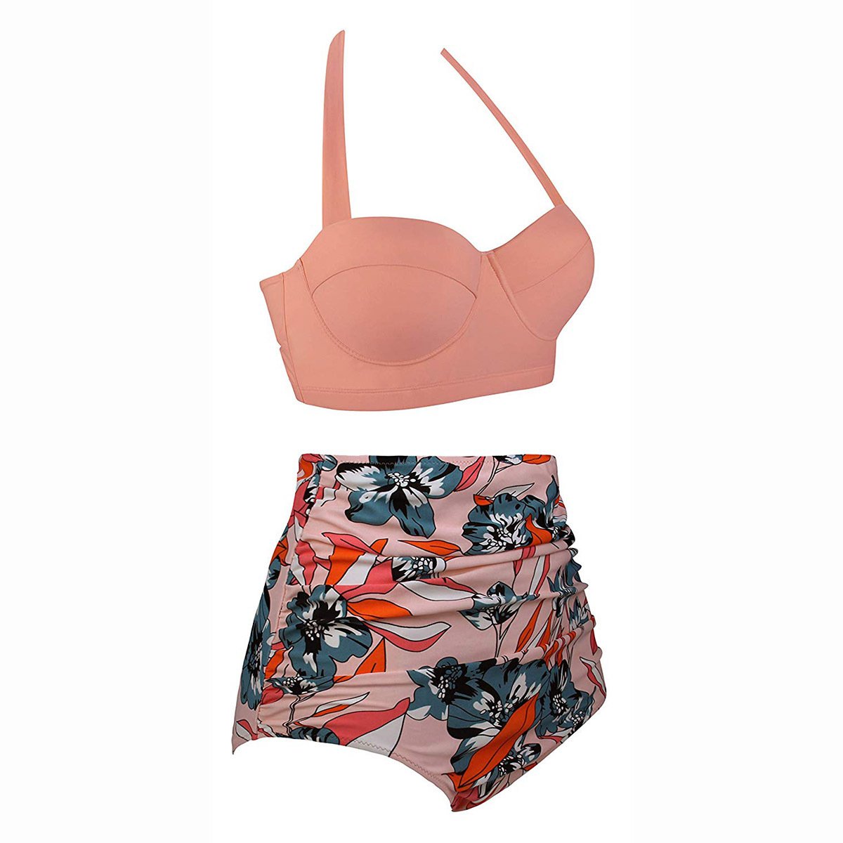 Retro Wave Point High Waist Bikini Print Swimsuit