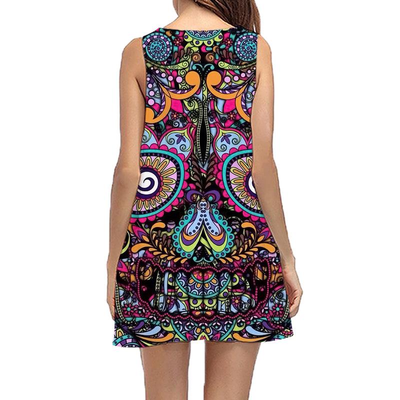 Round neck small floral 3D digital print strapless dress