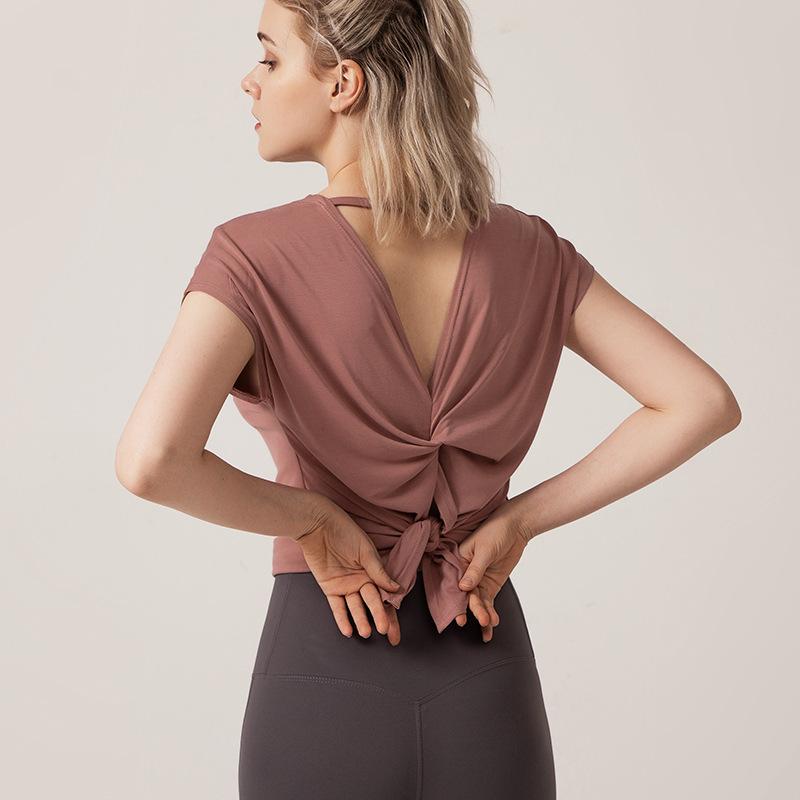 Split beautiful back yoga clothes women's loose quick-drying running short-sleeved blouse women's fitness blouse