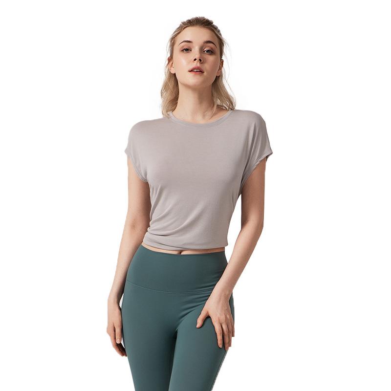 Split beautiful back yoga clothes women's loose quick-drying running short-sleeved blouse women's fitness blouse