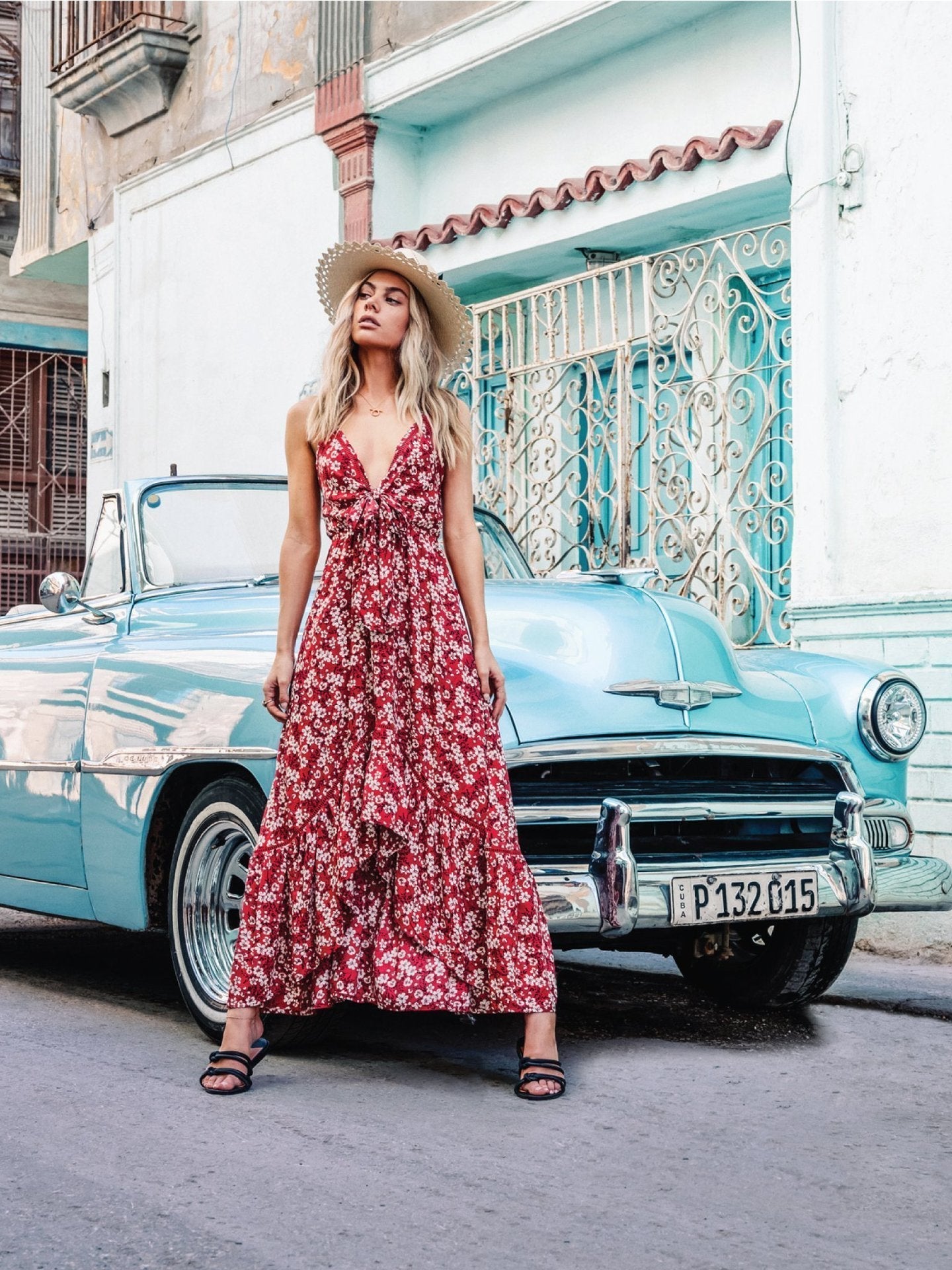 Print Long Bohemian V-Neck Sling Big Swing Dress