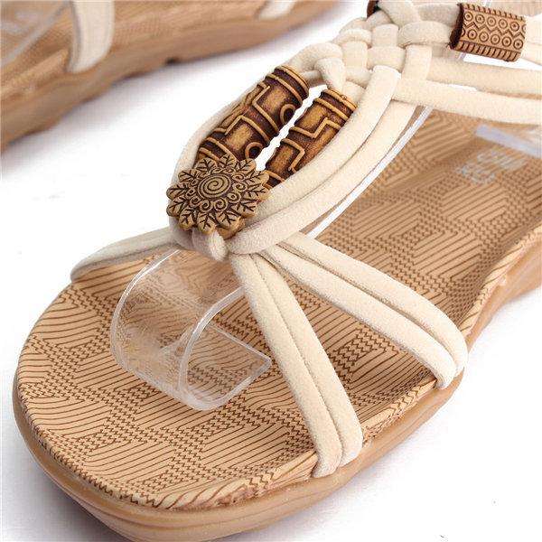 Flower Bead Knitting Clip Toe Slip On Flat Beach Outdoor Sandals