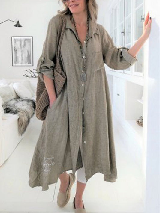 Cotton and Linen Shirt Skirt Women's Cotton and Linen Dress