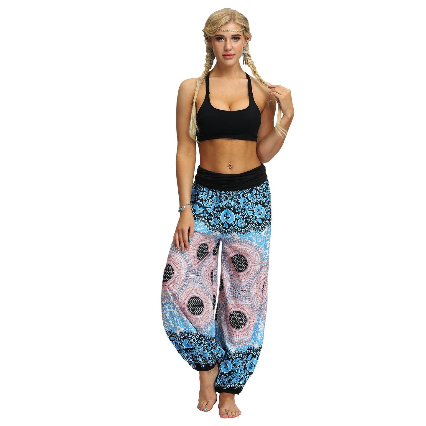 Women Bohemian Digital Printing Feather Fitness Yoga Casual Pants