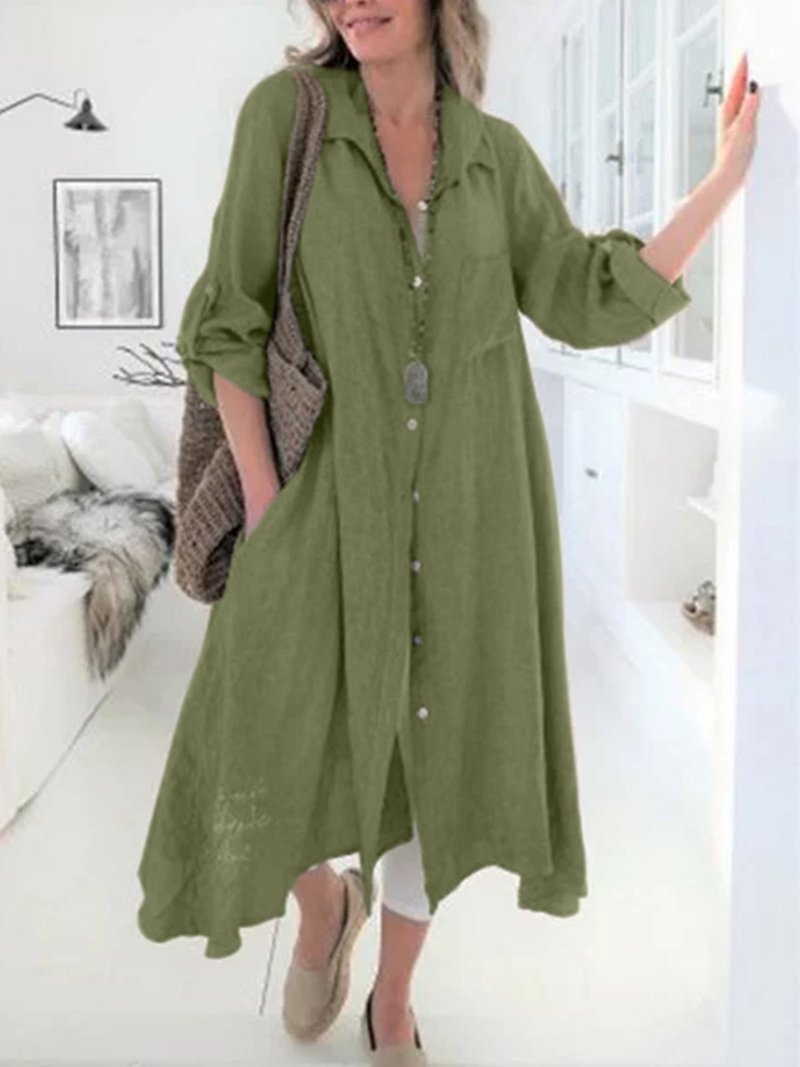 Cotton and Linen Shirt Skirt Women's Cotton and Linen Dress