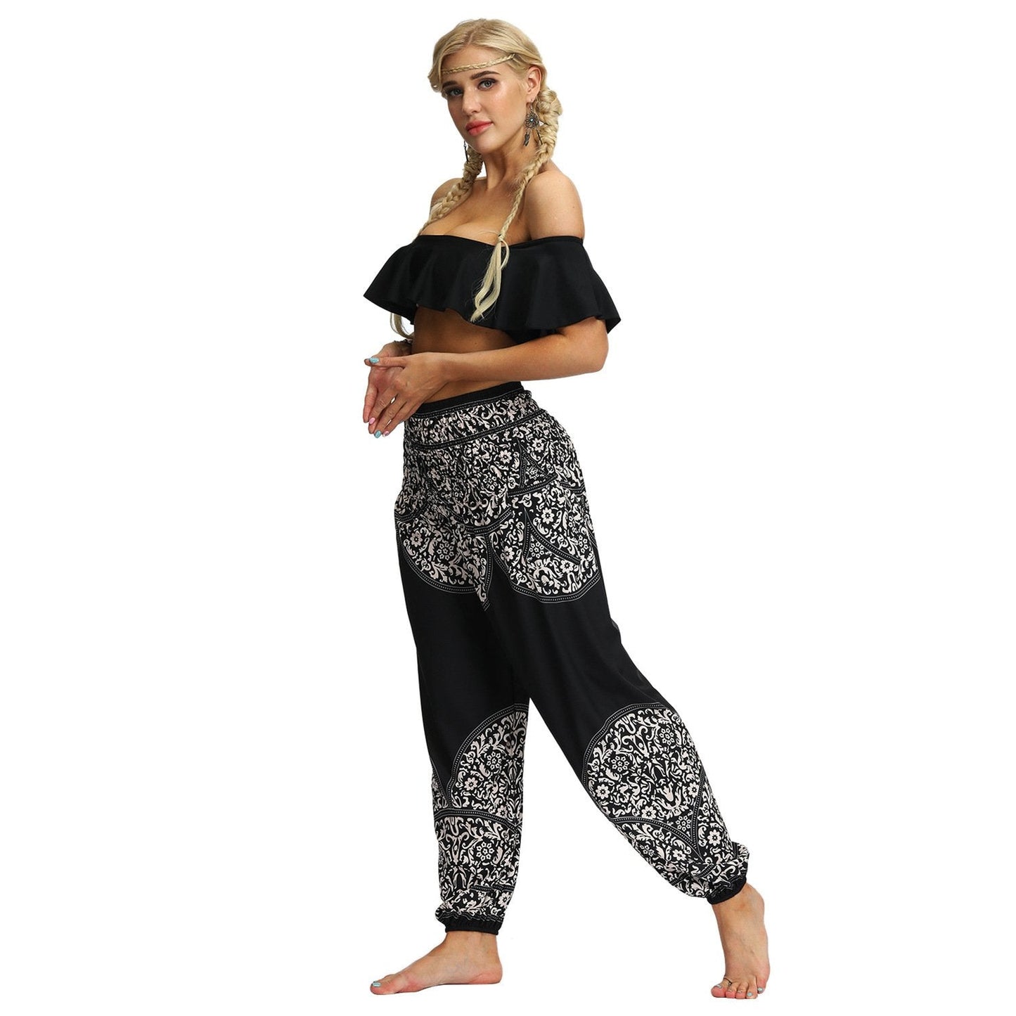 Printed loose leg bloomers women's sports yoga pants