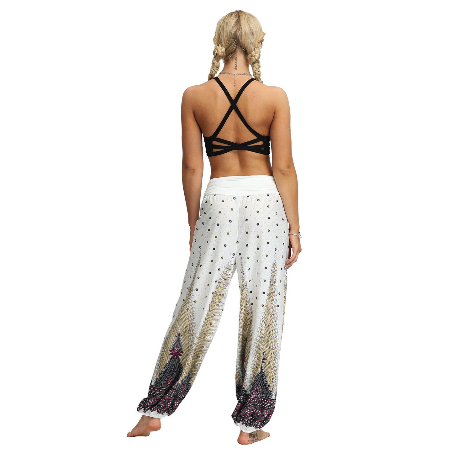 Women Bohemian Digital Printing Feather Fitness Yoga Casual Pants