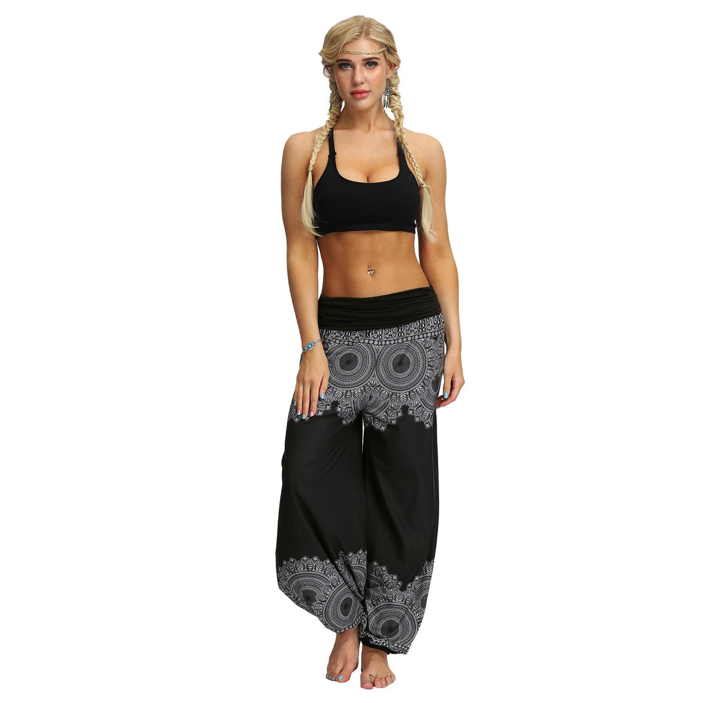 Women Bohemian Digital Printing Feather Fitness Yoga Casual Pants