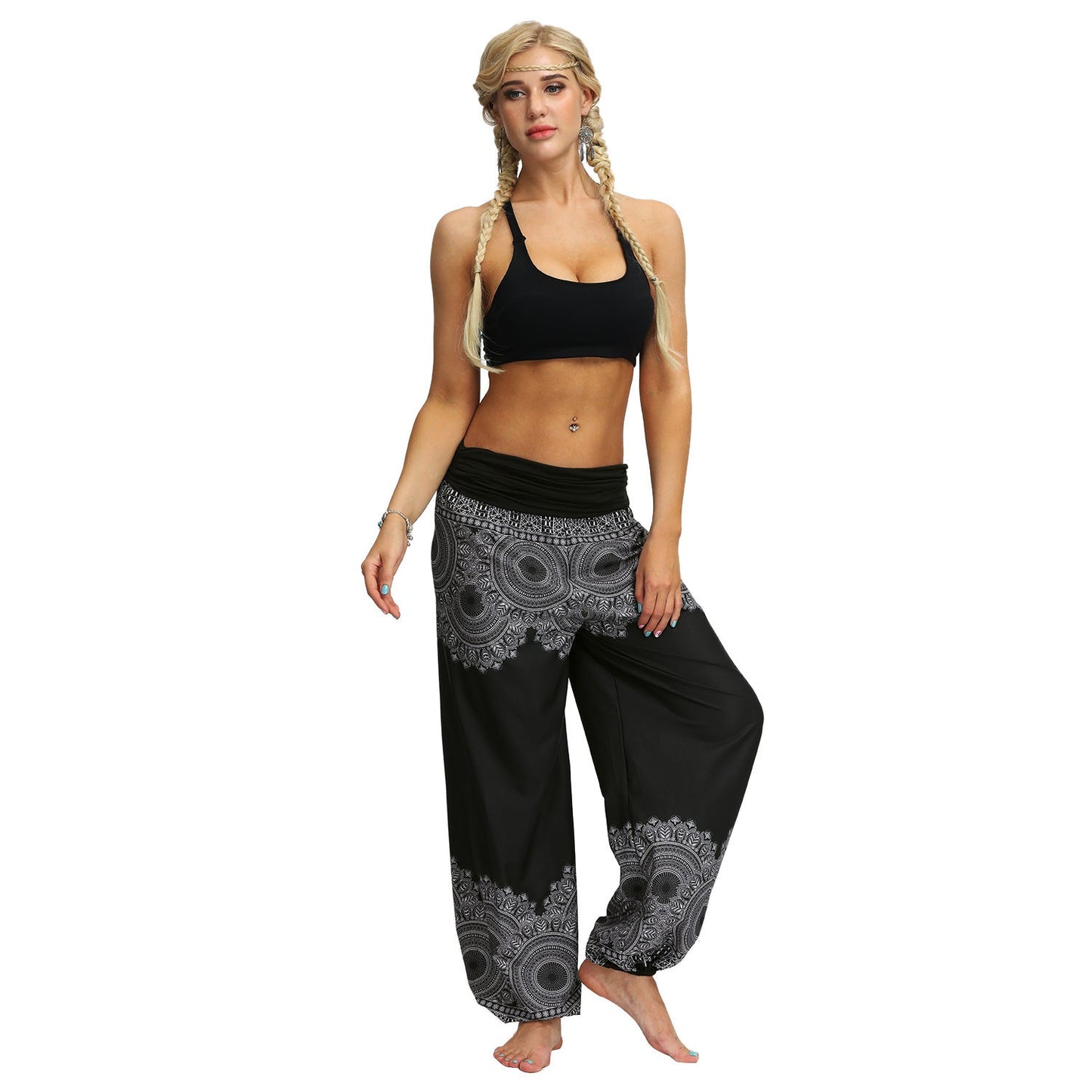 Women Bohemian Digital Printing Feather Fitness Yoga Casual Pants