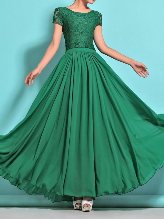 Elegant Solid Color Chiffon Short Sleeve Maxi Party Dress