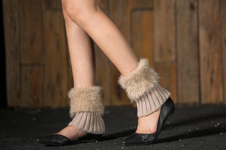 Imitation fur leg warmers knit imitation wool boots wool leggings short paragraph introverted solid color feather yarn socks