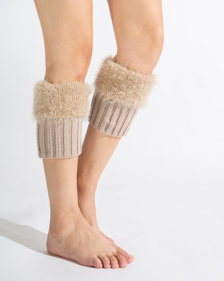 Imitation fur leg warmers knit imitation wool boots wool leggings short paragraph introverted solid color feather yarn socks