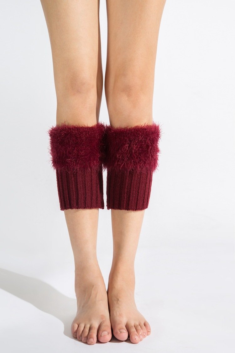 Imitation fur leg warmers knit imitation wool boots wool leggings short paragraph introverted solid color feather yarn socks