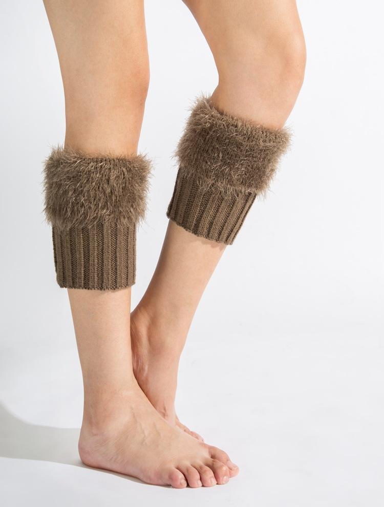 Imitation fur leg warmers knit imitation wool boots wool leggings short paragraph introverted solid color feather yarn socks