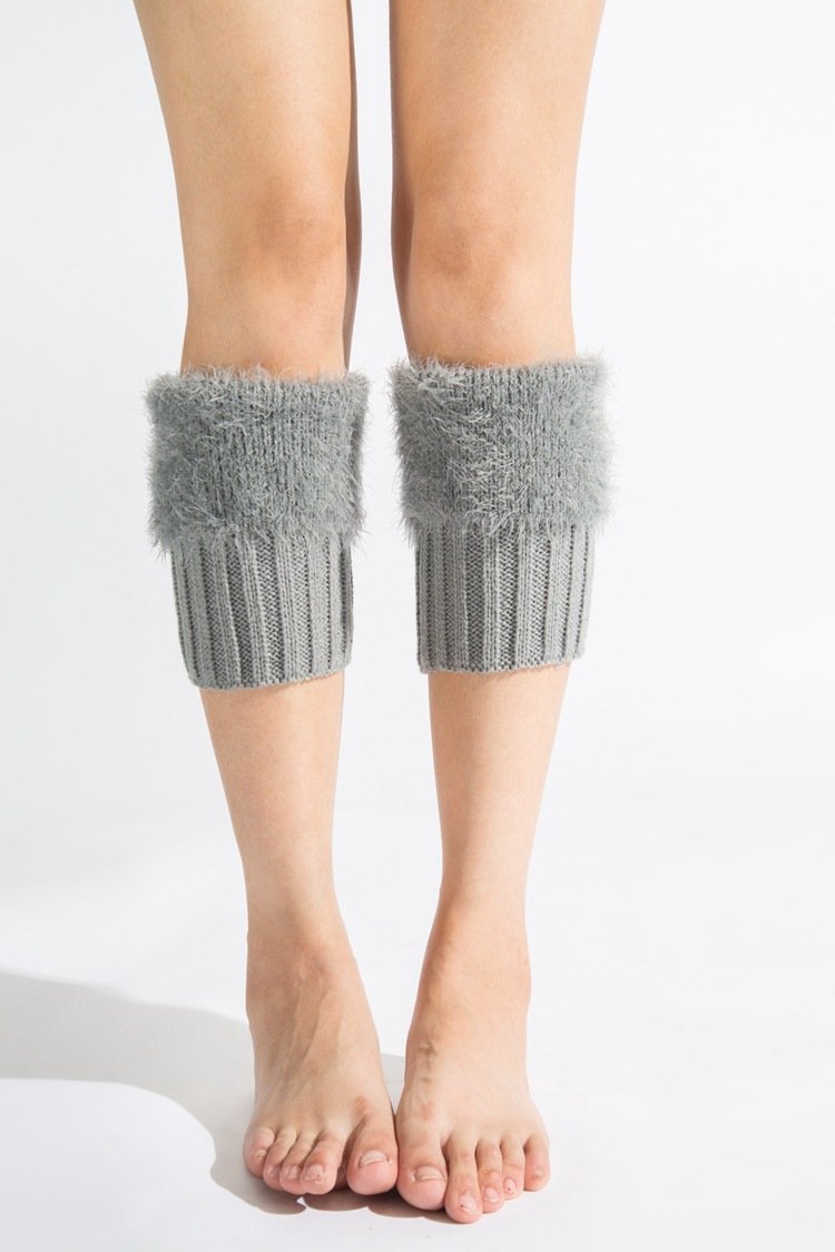 Imitation fur leg warmers knit imitation wool boots wool leggings short paragraph introverted solid color feather yarn socks