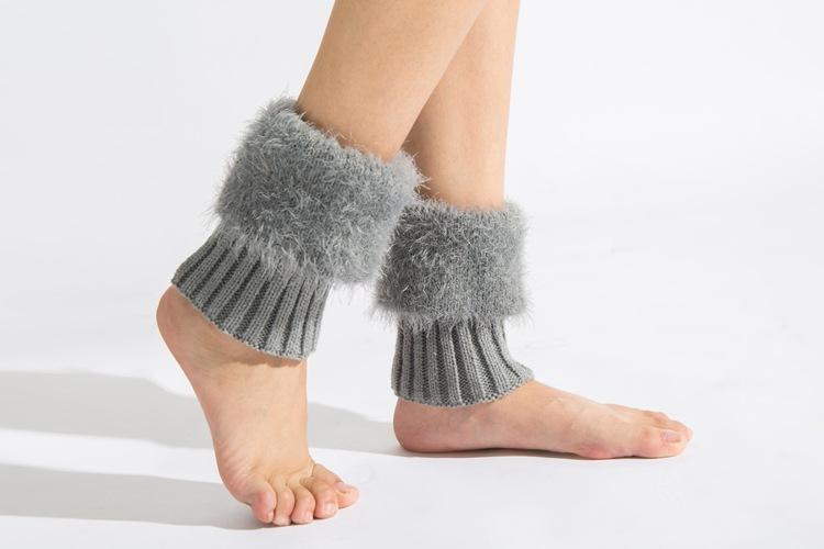 Imitation fur leg warmers knit imitation wool boots wool leggings short paragraph introverted solid color feather yarn socks