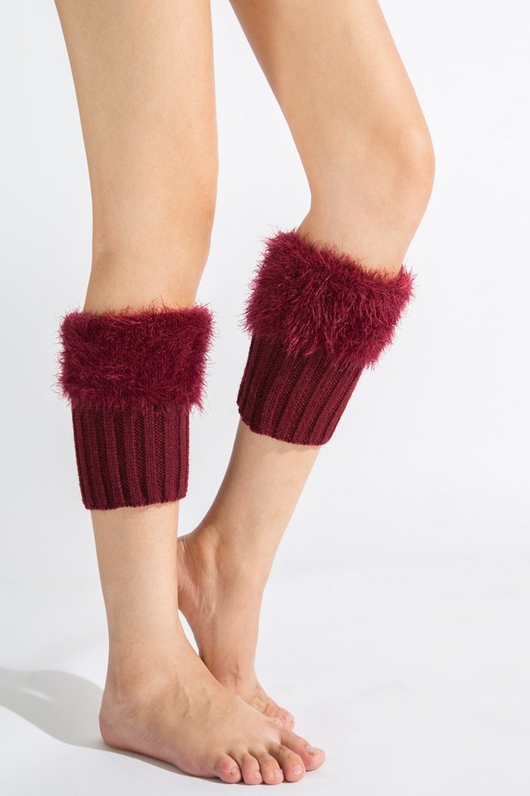 Imitation fur leg warmers knit imitation wool boots wool leggings short paragraph introverted solid color feather yarn socks