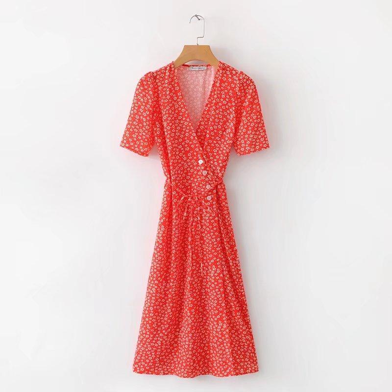 STAR PRINTING V-NECK BUTTON LONG DRESS