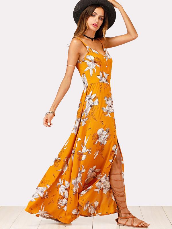 V-NECK FLORAL SPAGHETTI STRAPS MAXI DRESS