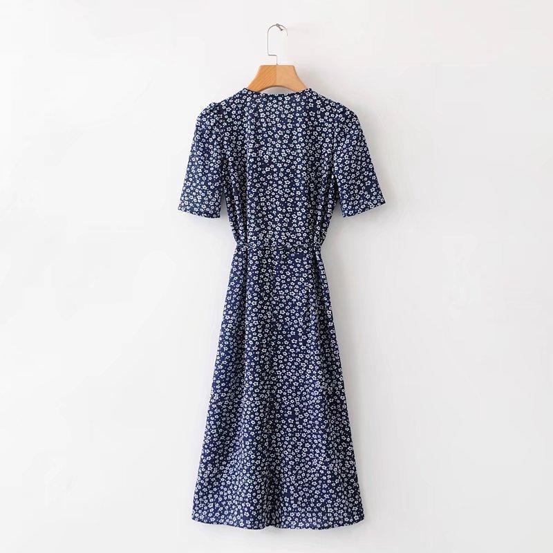 STAR PRINTING V-NECK BUTTON LONG DRESS