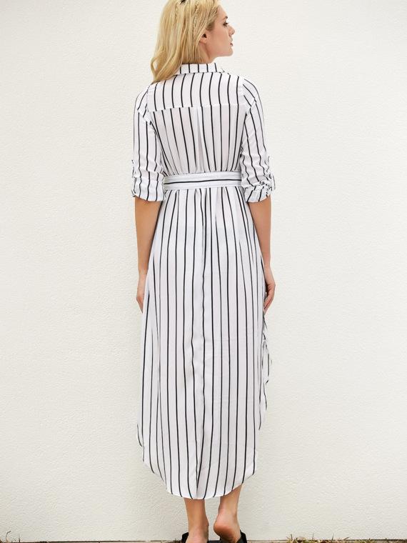 Stripe Long Sleeve Pocket Maxi Dress