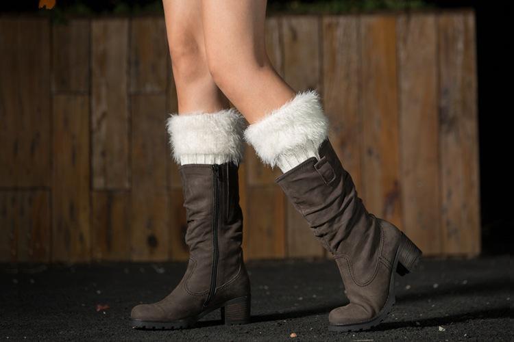 Imitation fur leg warmers knit imitation wool boots wool leggings short paragraph introverted solid color feather yarn socks