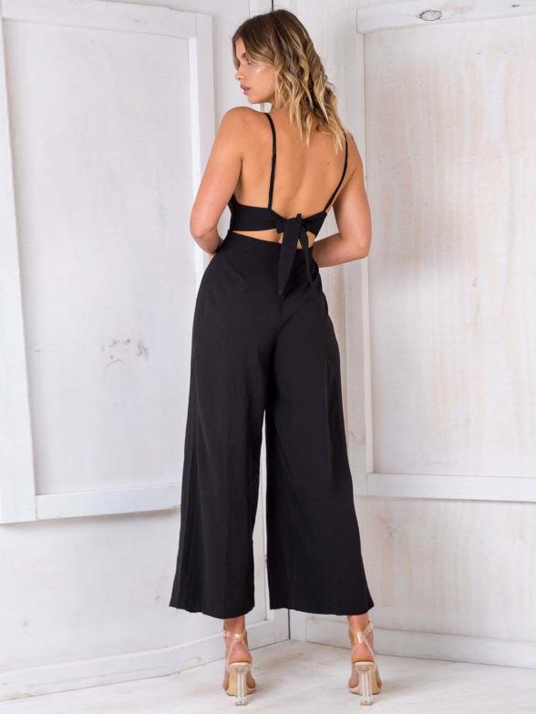 2018 Sexy Spaghetti Strap Solid Color Wide Leg Pants Jumpsuit Rompers