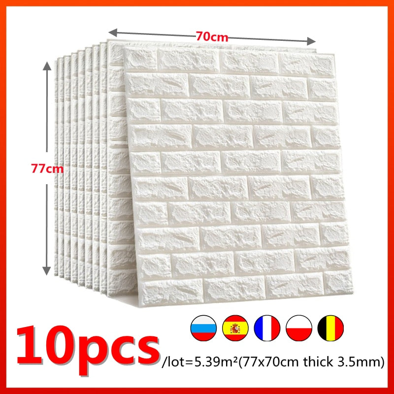 10pcs 3D Wall Sticker Imitation Brick Bedroom Decoration Waterproof Self Adhesive Wallpaper For Living Room Kitchen TV Backdrop