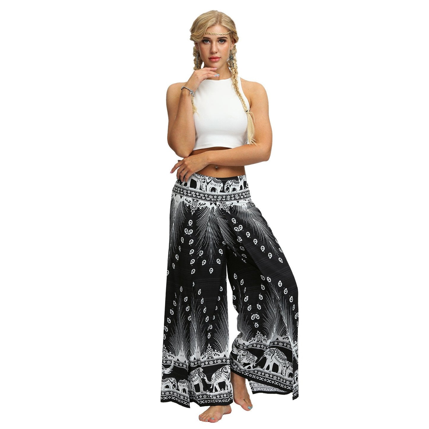 Digital Print Snow Women's Casual Wide Leggings Yoga Pants Fashion Fork Straight Leggings