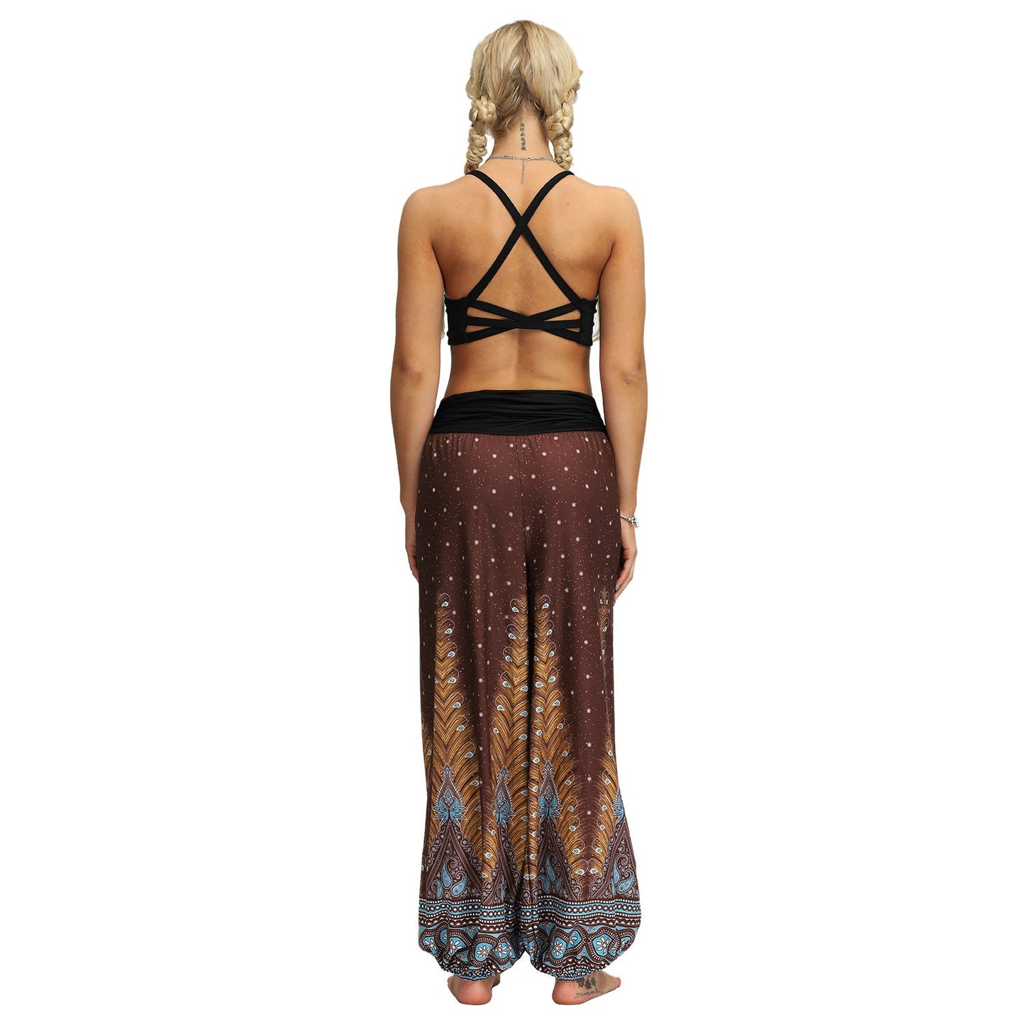 Women Bohemian Digital Printing Feather Fitness Yoga Casual Pants