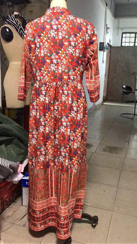 Digital print vintage temperament long bohemian dress