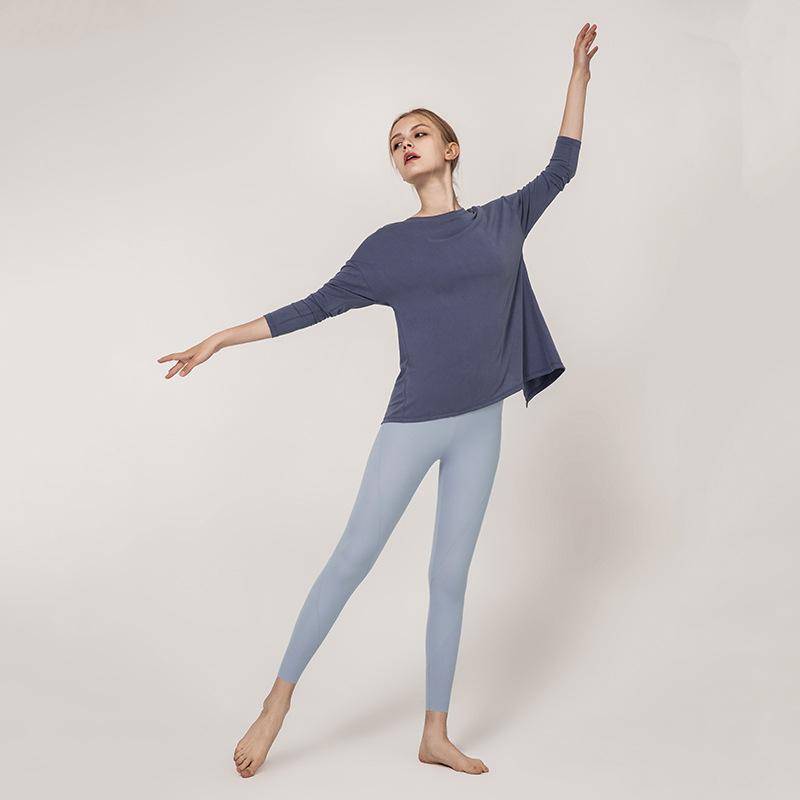 European and American solid color loose back Yoga suit top women's modal long sleeve quick dry running women's fitness suit