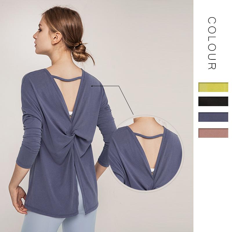 European and American solid color loose back Yoga suit top women's modal long sleeve quick dry running women's fitness suit