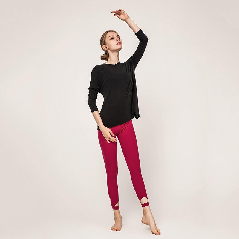 European and American solid color loose back Yoga suit top women's modal long sleeve quick dry running women's fitness suit