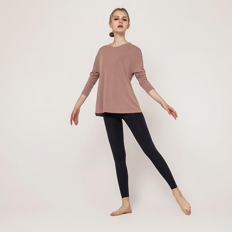 European and American solid color loose back Yoga suit top women's modal long sleeve quick dry running women's fitness suit