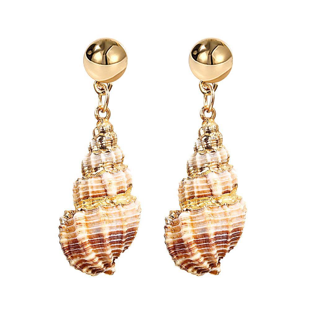 Retro Simple Gold Beads Inlaid Gold Edge Conch Earrings Female