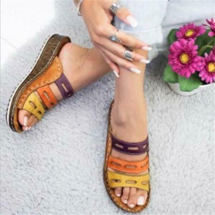 Sandals Female Large Size Wedge with Thick Base Color Matching Ladies Sandals and Slippers