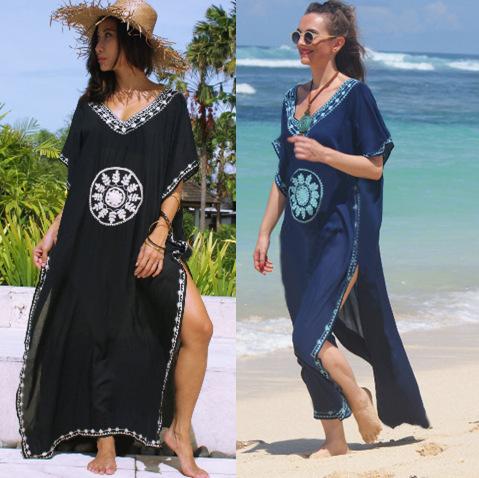 Embroidered Beach Dress Robe Holiday Dress Bikini Blouse Women's Sun Protection Clothing