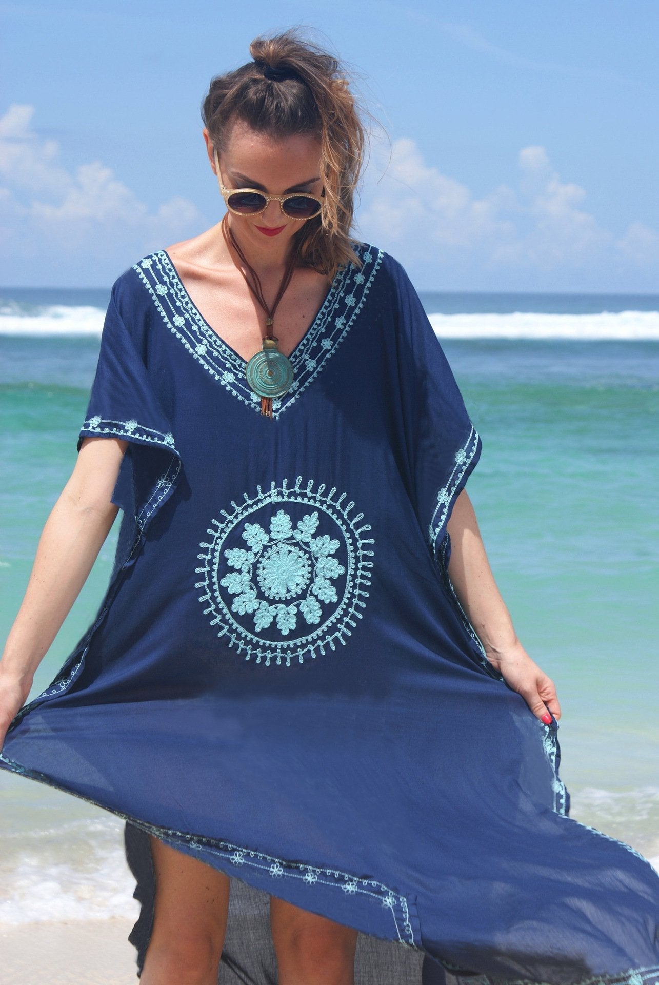 Embroidered Beach Dress Robe Holiday Dress Bikini Blouse Women's Sun Protection Clothing