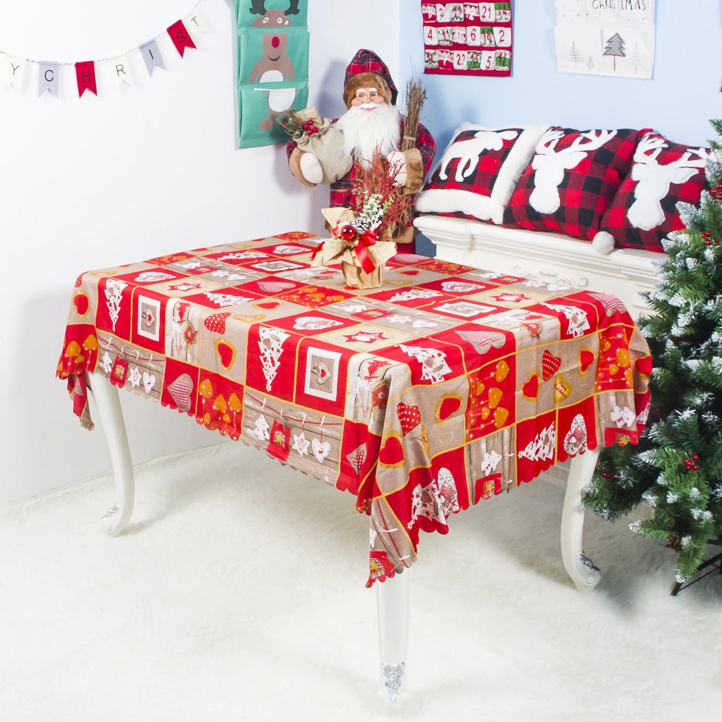 Christmas Tablecloth Cartoon Polyester Washable